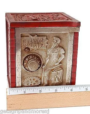1900 KENTON Cast Iron Bank Of Industry Safe Red RARE Antique Excellent Cnd! NR