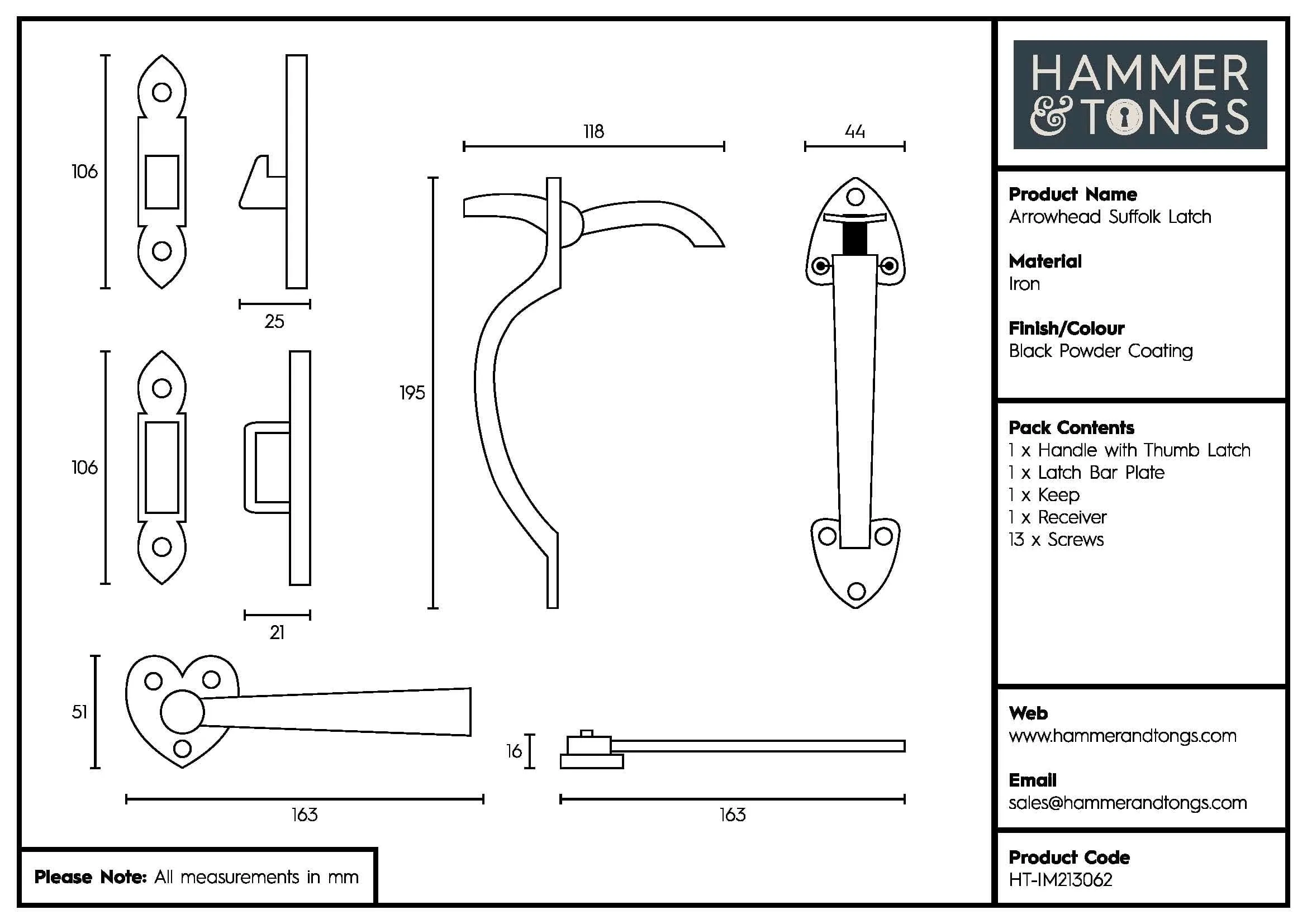 195mm Black Arrowhead Suffolk Latch - By Hammer & Tongs