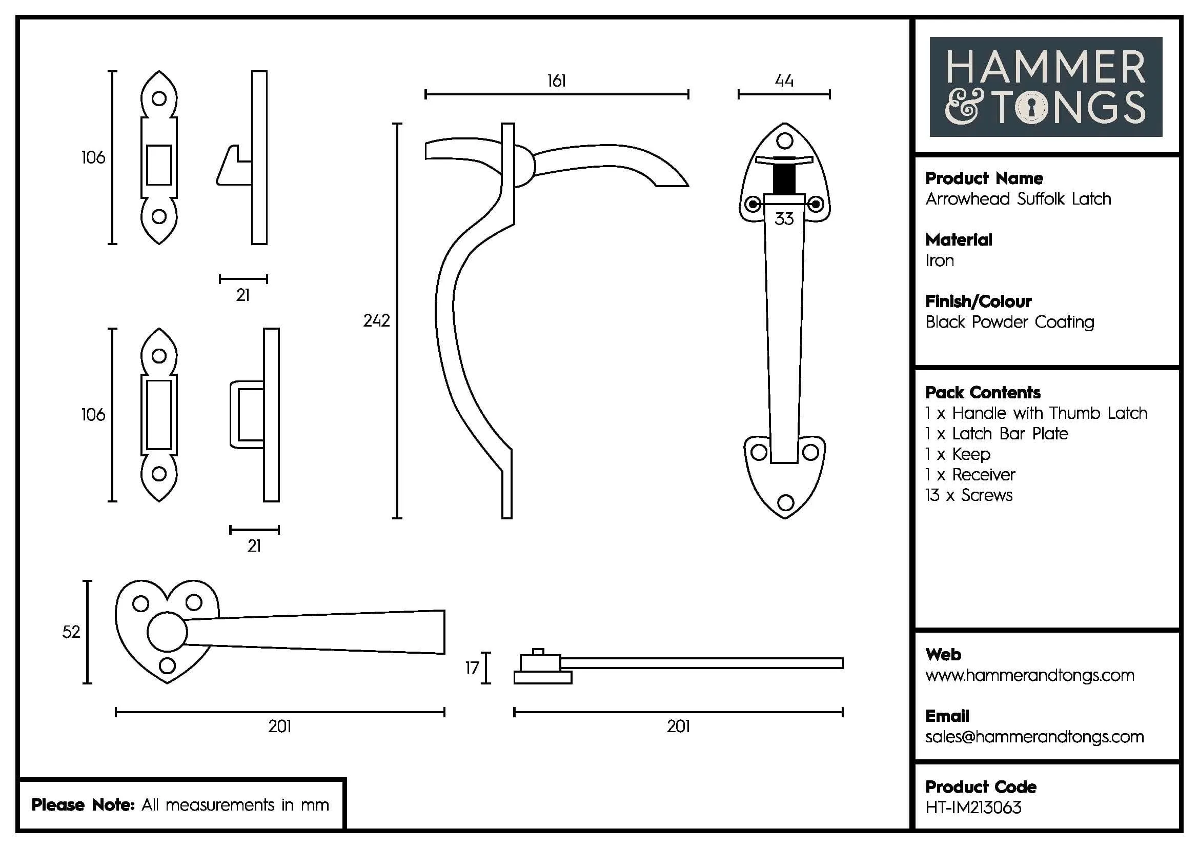 240mm Black Arrowhead Suffolk Latch - By Hammer & Tongs