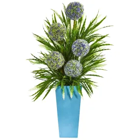 3’ Ball Flower & Grass Artificial Arrangement in Planter