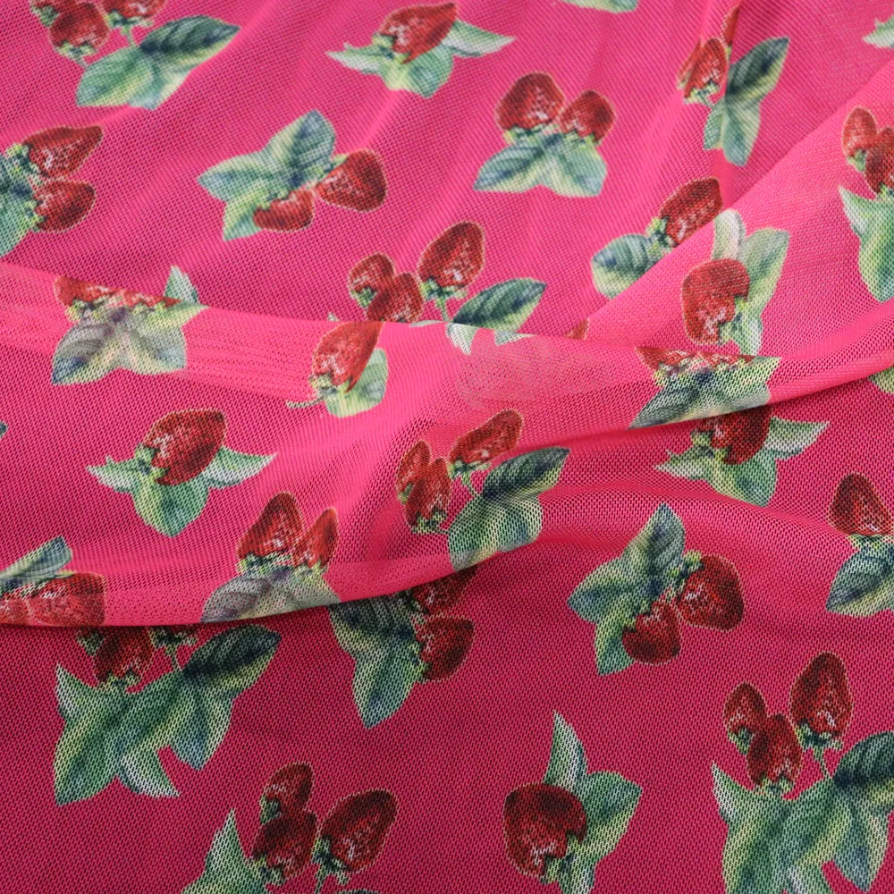 (31C) Strawberries Powermesh Fabric