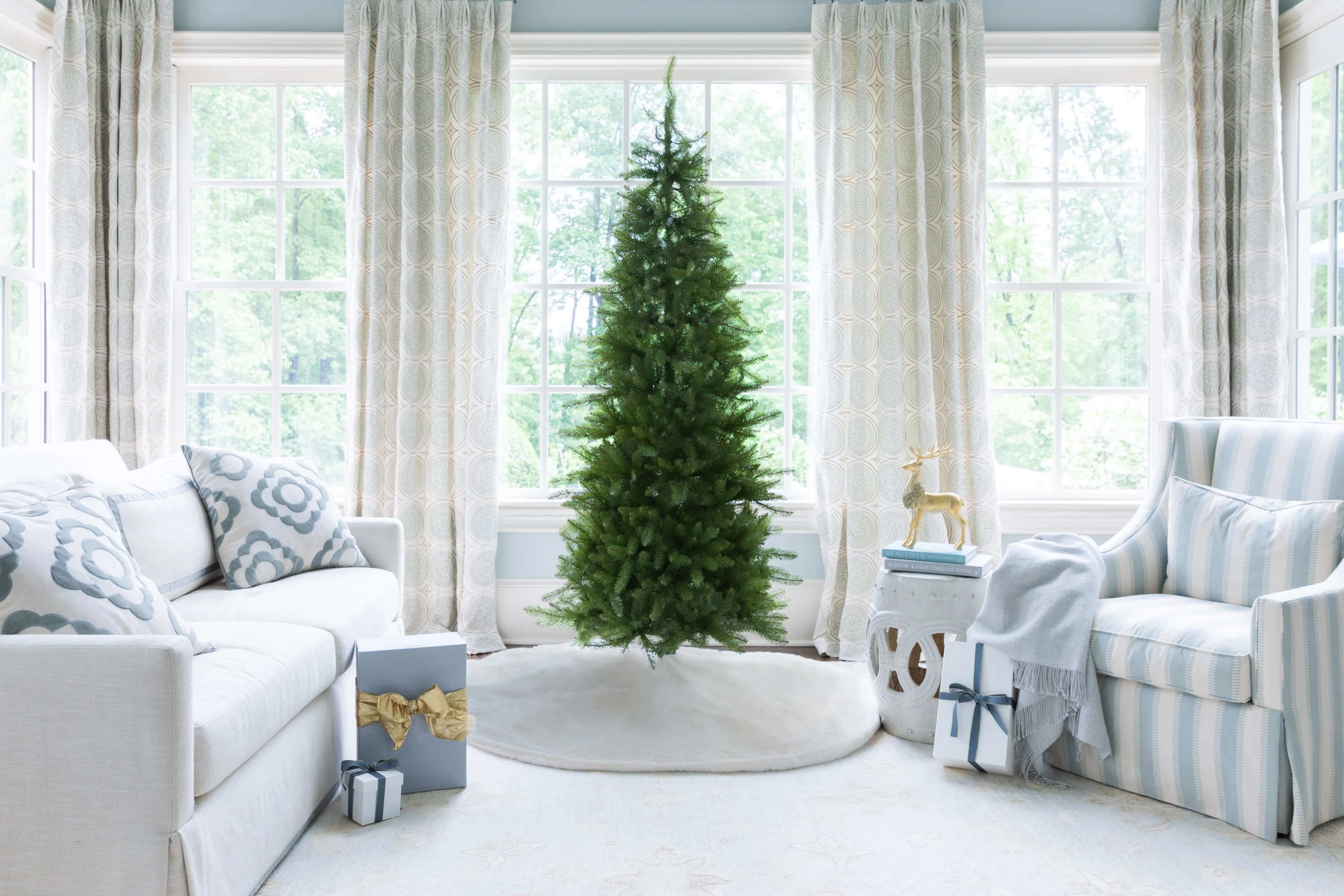 6.5' Yorkshire Fir Slim Artificial Christmas Tree with 400 Warm White LED Lights