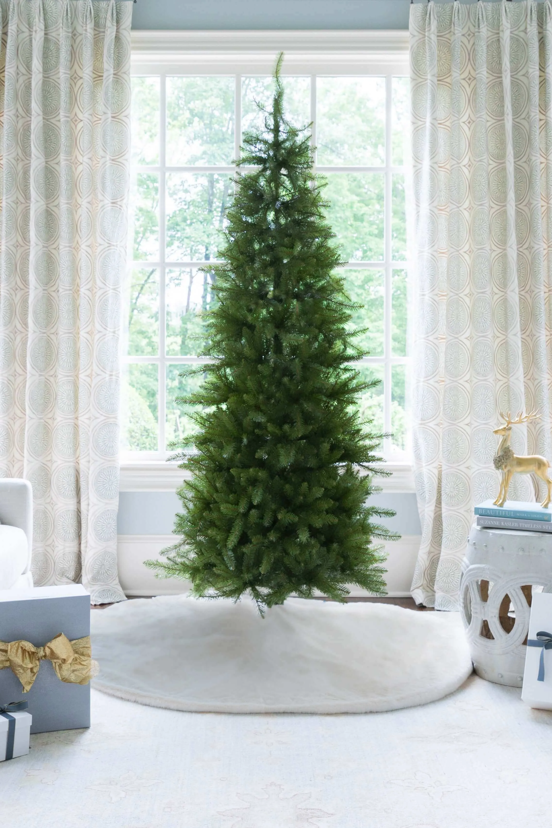 9' Yorkshire Fir Slim Artificial Christmas Tree with 600 Warm White LED Lights