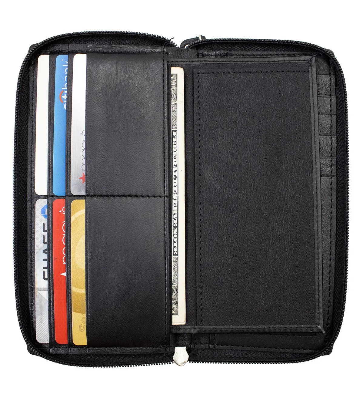 Black Genuine Leather Credit Card Checkbook Organizer Women's Clutch Wallet Zip