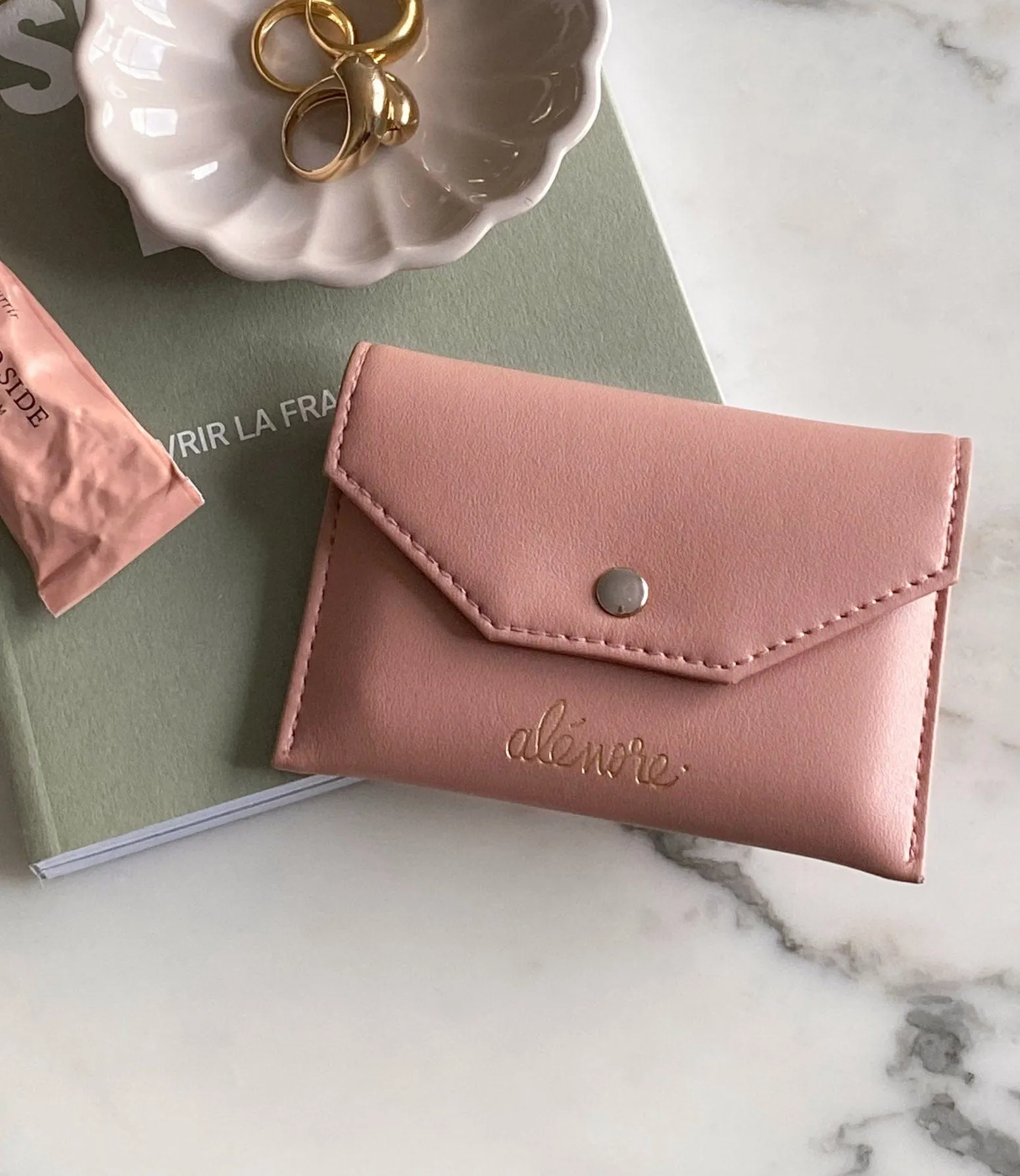 Bouton Golden Vegan Apple Leather Card Holder | Old Pink