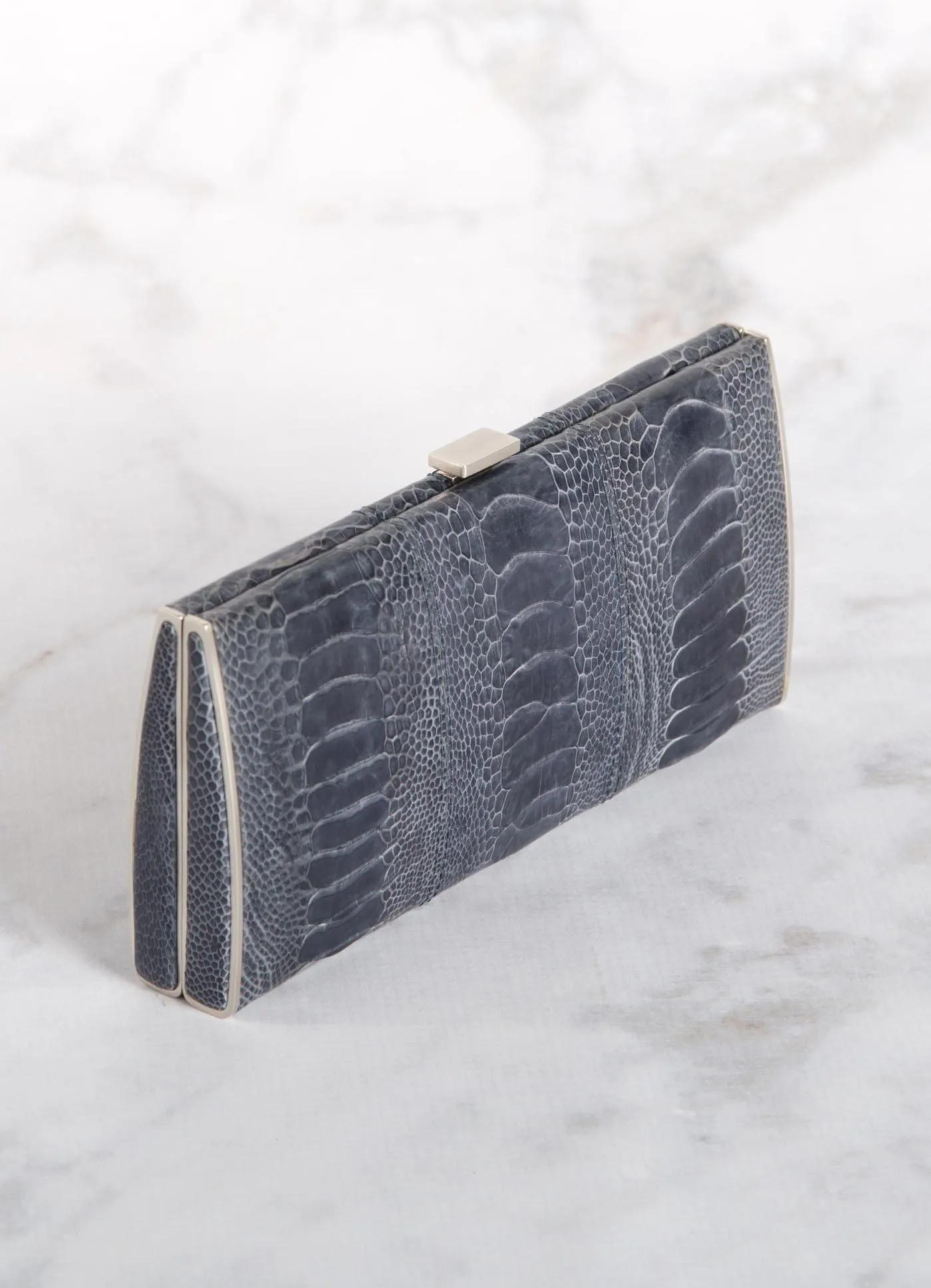 Box Wallet, Denim Blue Ostrich Sh.