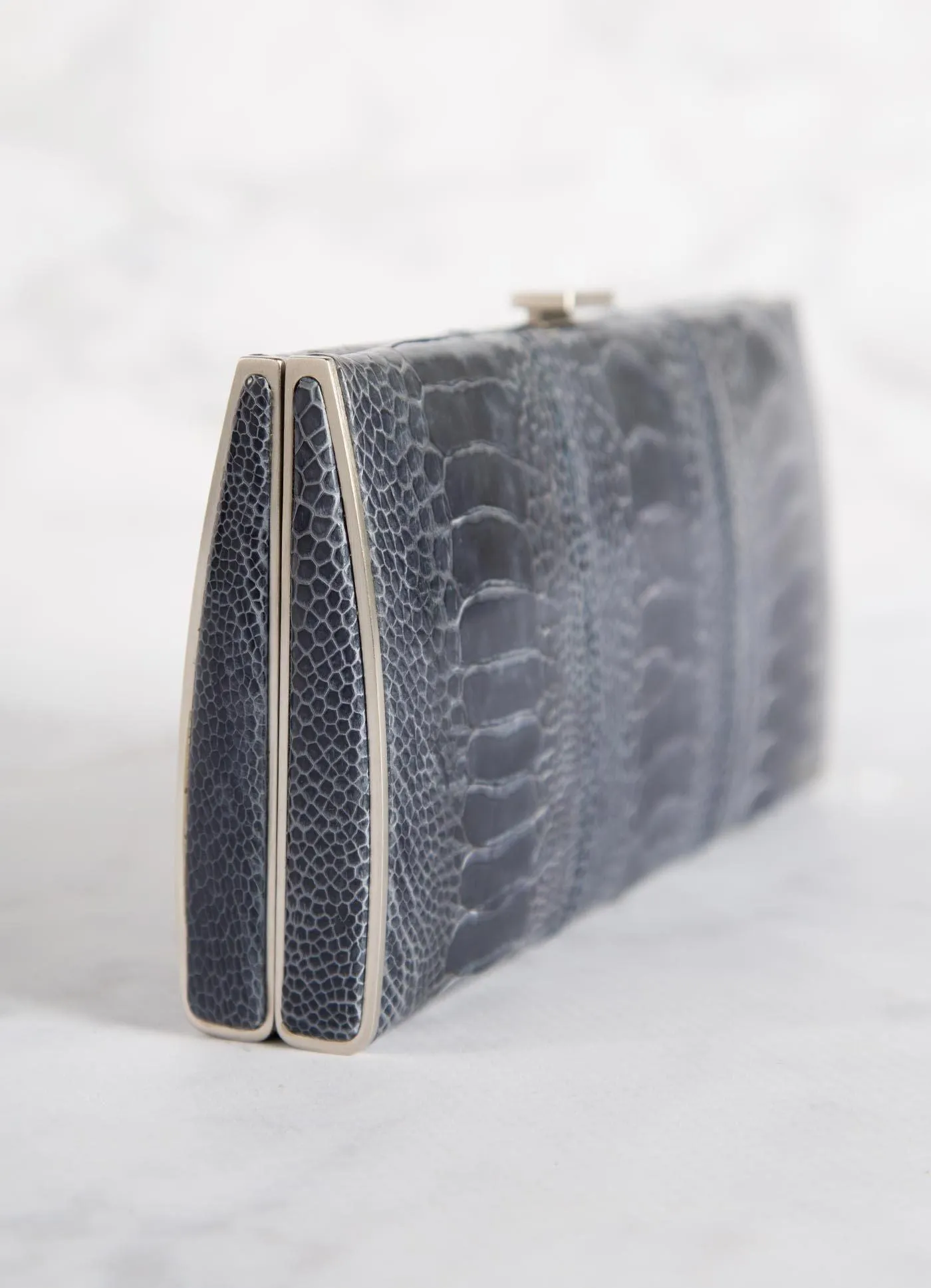 Box Wallet, Denim Blue Ostrich Sh.