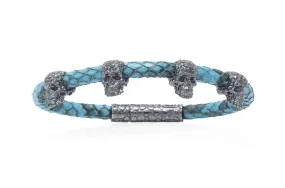 Bracelet LivingSkull Men Python Leather & Four Human Skulls