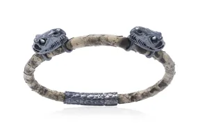 Bracelet LivingSkull Men Python Leather & Two Silver T-Rex Skulls