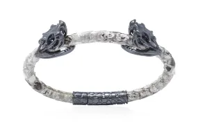 Bracelet LivingSkull Men Python Leather & Two Silver Viper Skulls