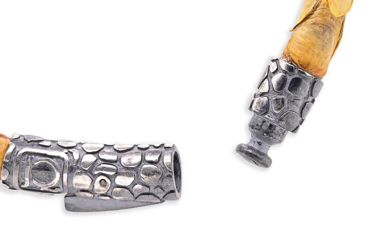 Bracelet LivingSkull Men Python Leather & Two Silver Viper Skulls