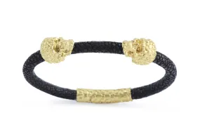 Bracelet LivingSkull Men Stingray Leather & Two Human Skulls