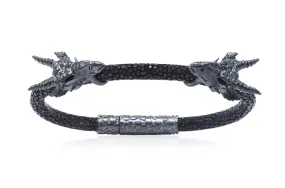 Bracelet LivingSkull Men Stingray Leather & Two Silver Dragon Skulls