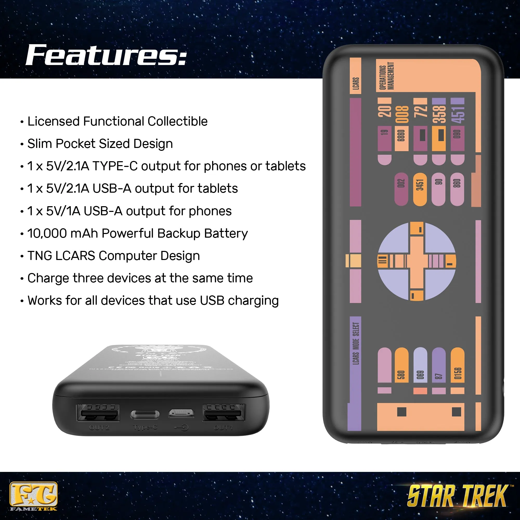 BUNDLE - Star Trek TNG Bluetooth ComBadge, with LCARS 10,000 mAh Powerbank