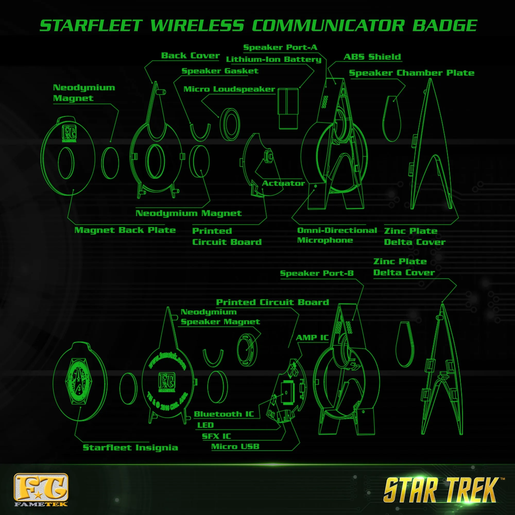 BUNDLE - Star Trek TNG Bluetooth ComBadge, with LCARS 10,000 mAh Powerbank