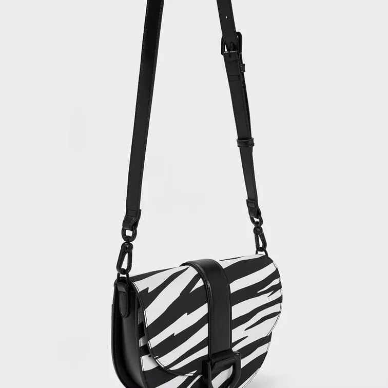 Charles & Keith Gabine Saddle Bag Zebra Print (Black)