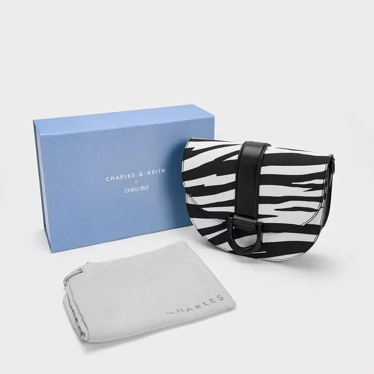 Charles & Keith Gabine Saddle Bag Zebra Print (Black)