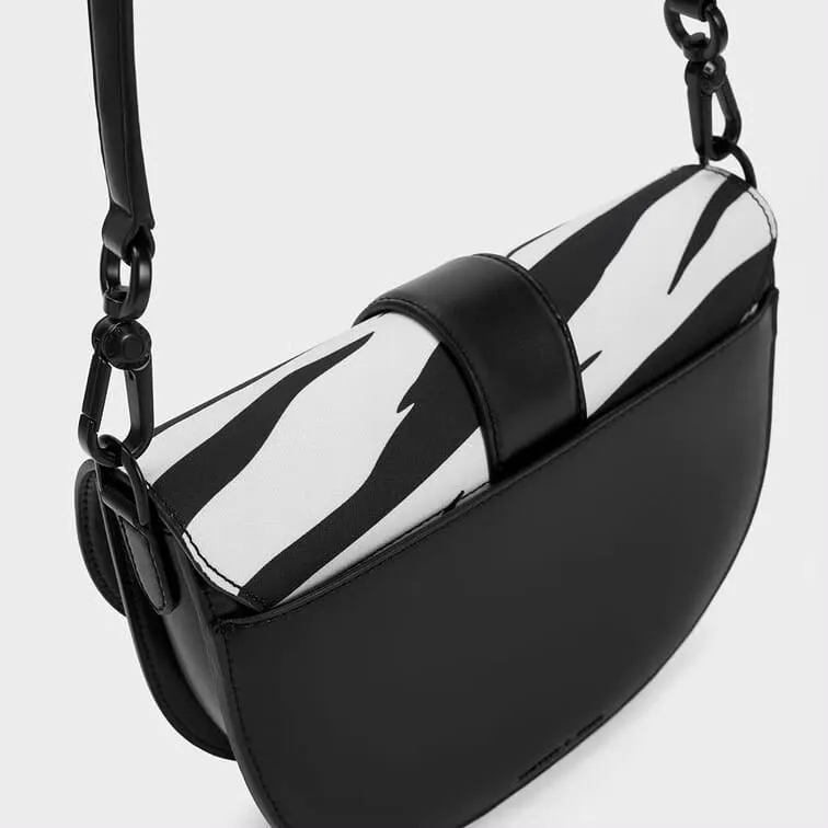 Charles & Keith Gabine Saddle Bag Zebra Print (Black)