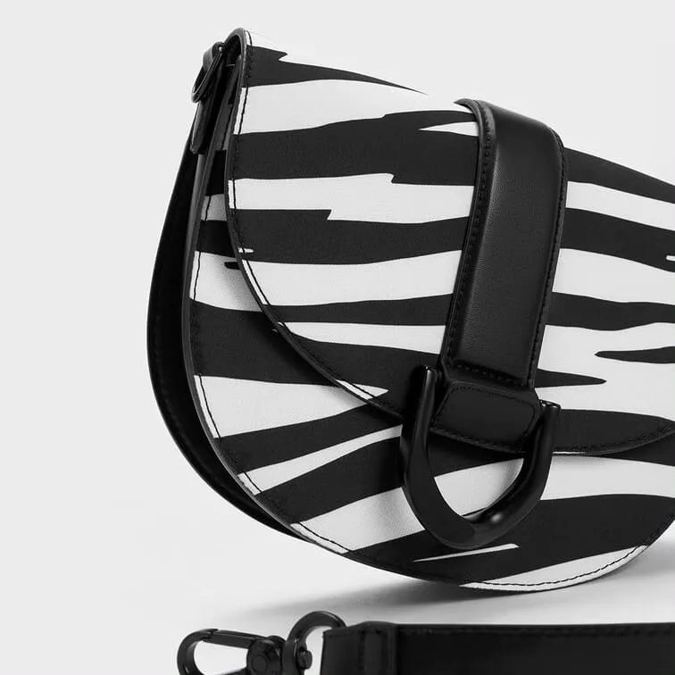 Charles & Keith Gabine Saddle Bag Zebra Print (Black)
