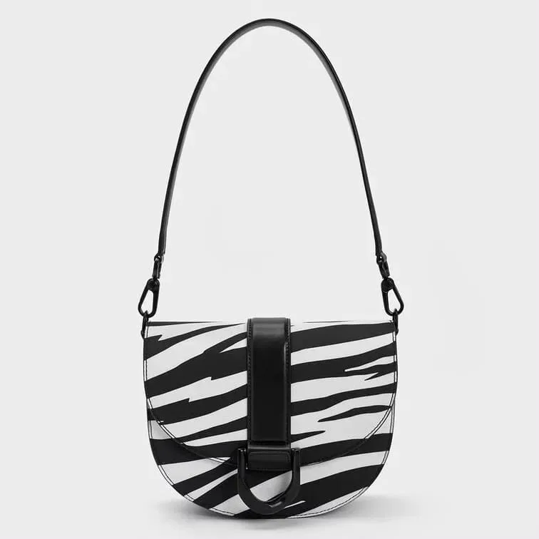 Charles & Keith Gabine Saddle Bag Zebra Print (Black)