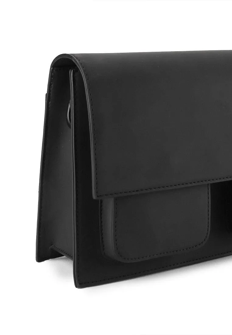 Coated Dry League Flap Shoulder Bag - Black