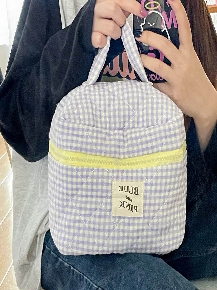 Cranberry Checkered Makeup Bag