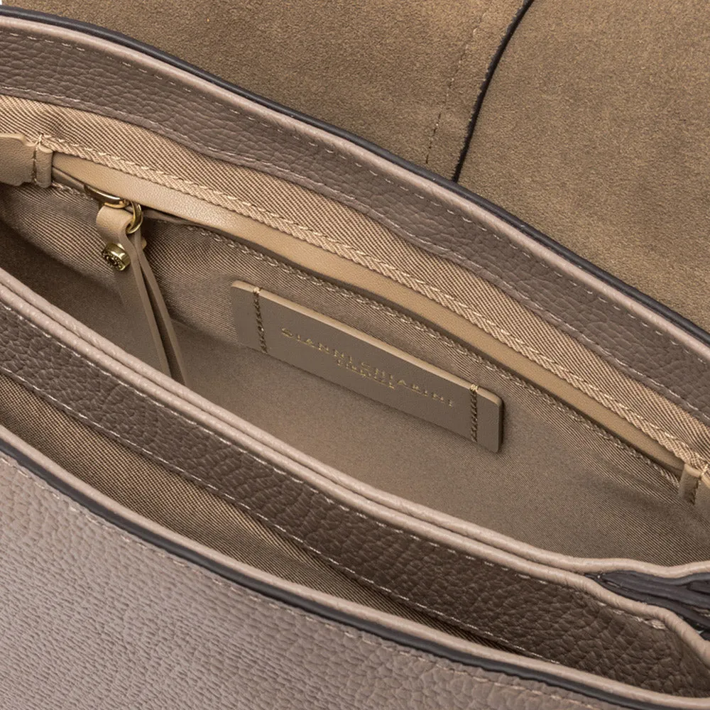 Dove Grey Leather Helena Saddle Bag