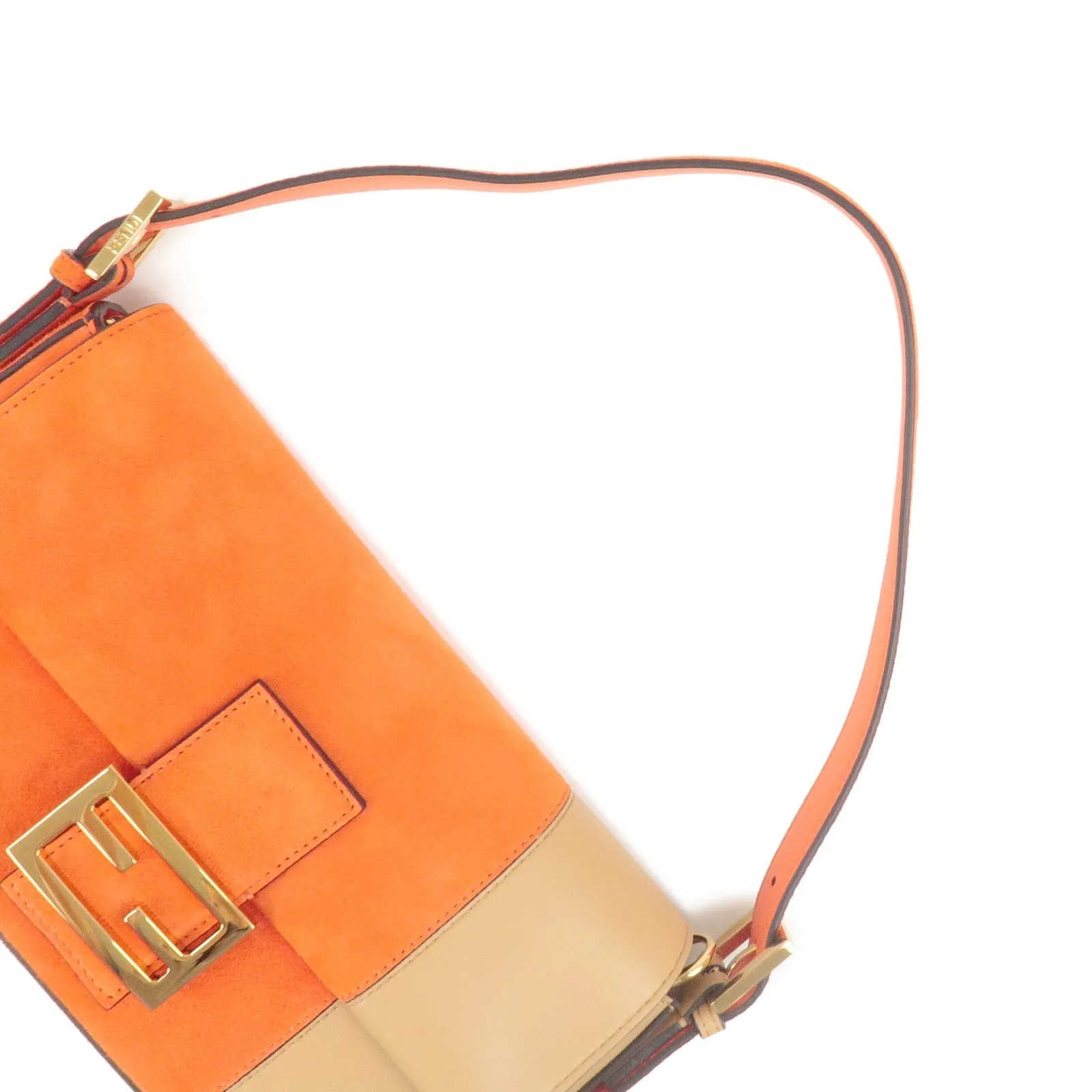 FENDI Mamma Baguette Suede Leather Shoulder Bag Orange 8BR792