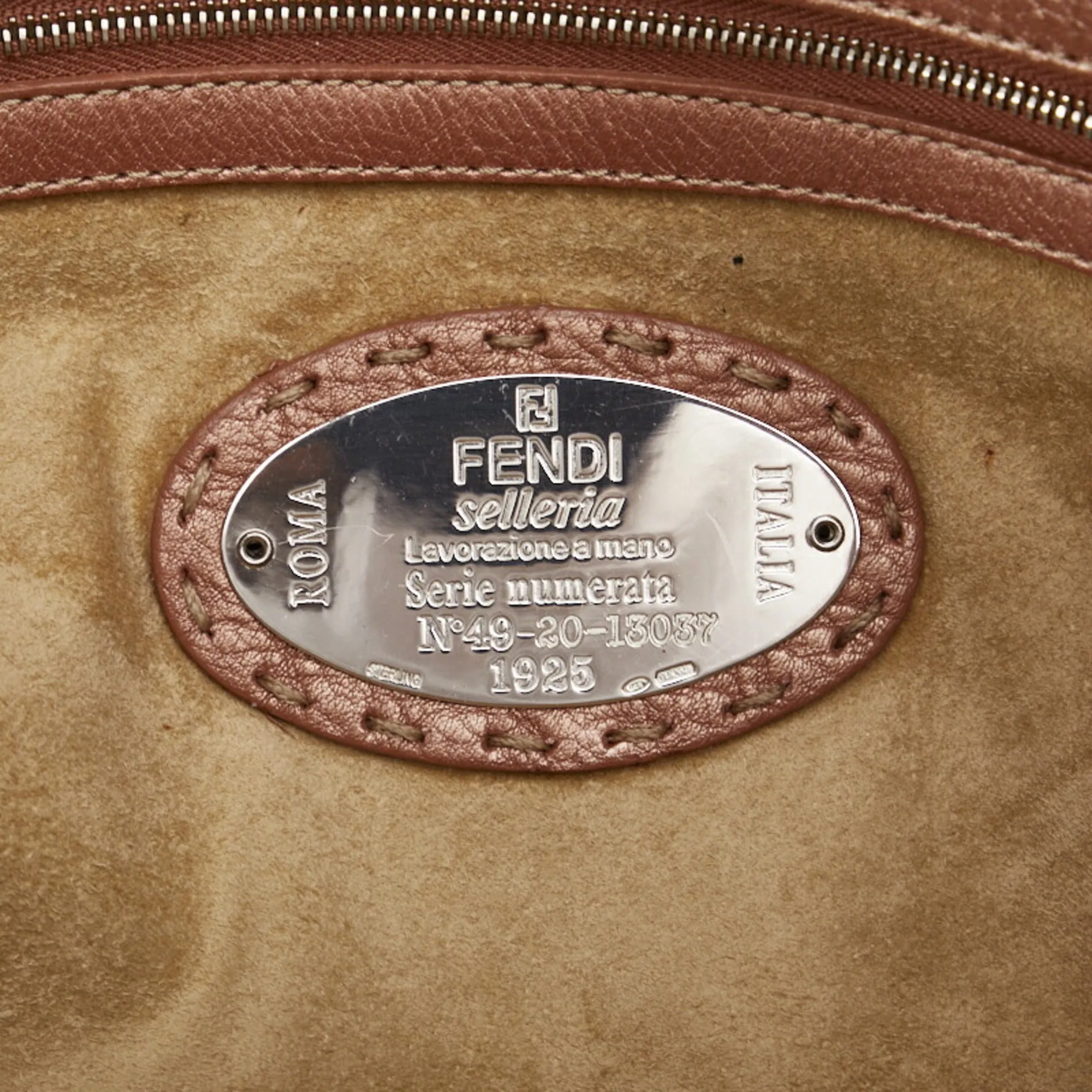 FENDI Selleria Handbag Tote Bag Champagne Pink Leather Women's
