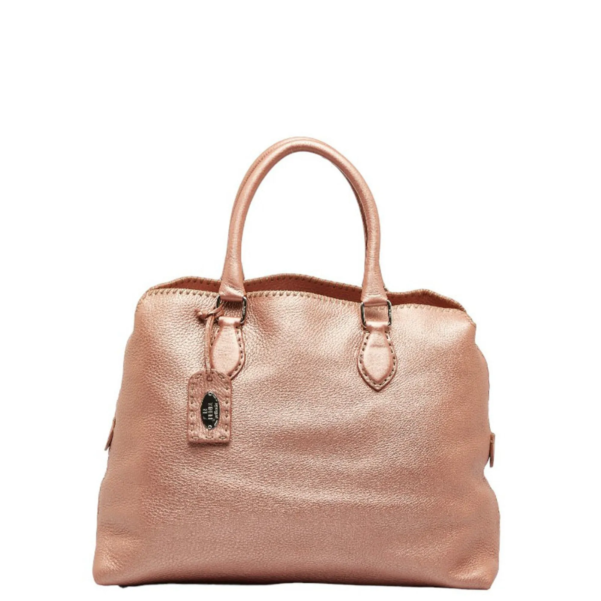 FENDI Selleria Handbag Tote Bag Champagne Pink Leather Women's