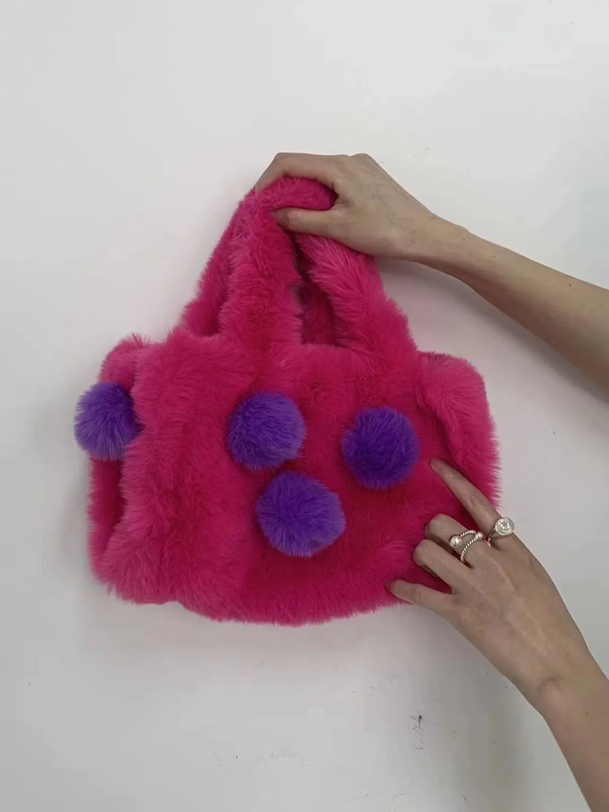Fluffy Cute Ball Plush Tote Bags