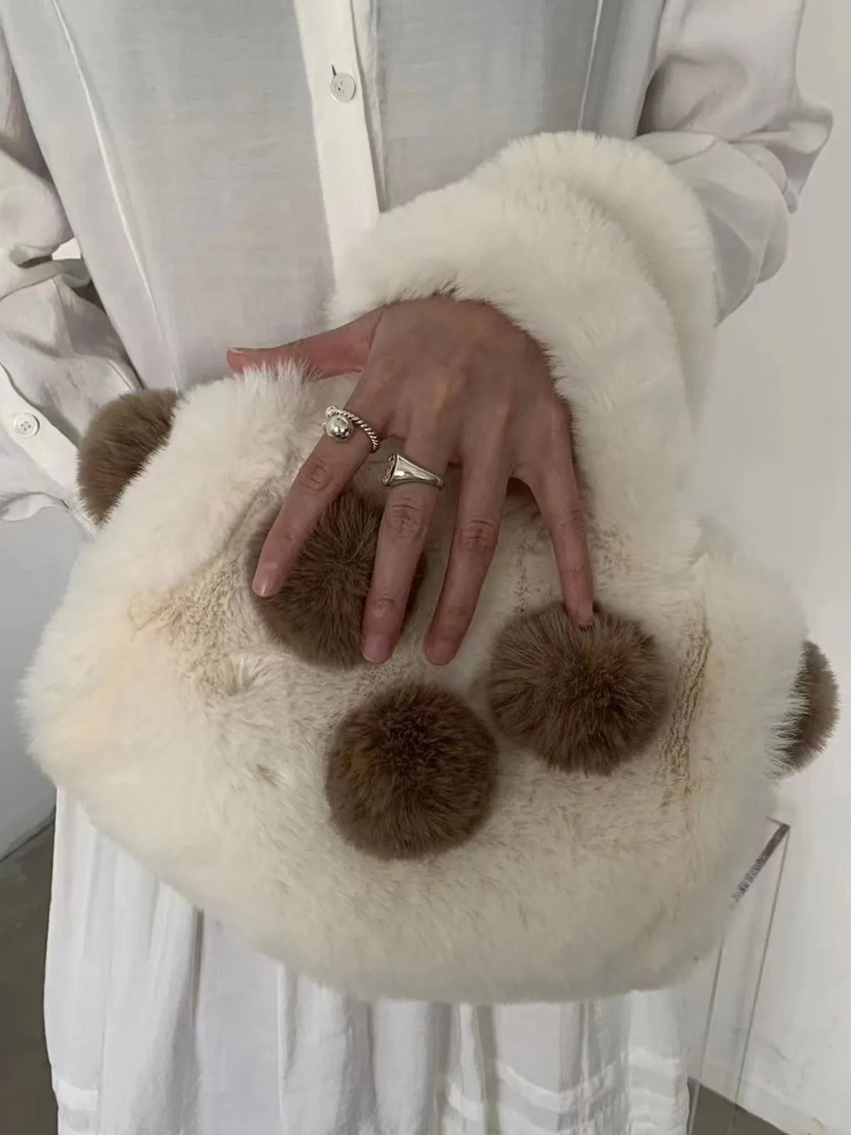 Fluffy Cute Ball Plush Tote Bags
