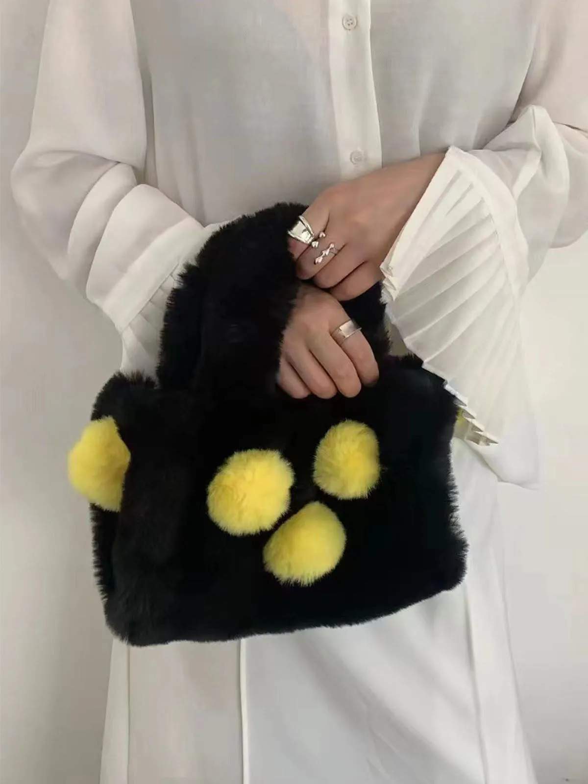 Fluffy Cute Ball Plush Tote Bags