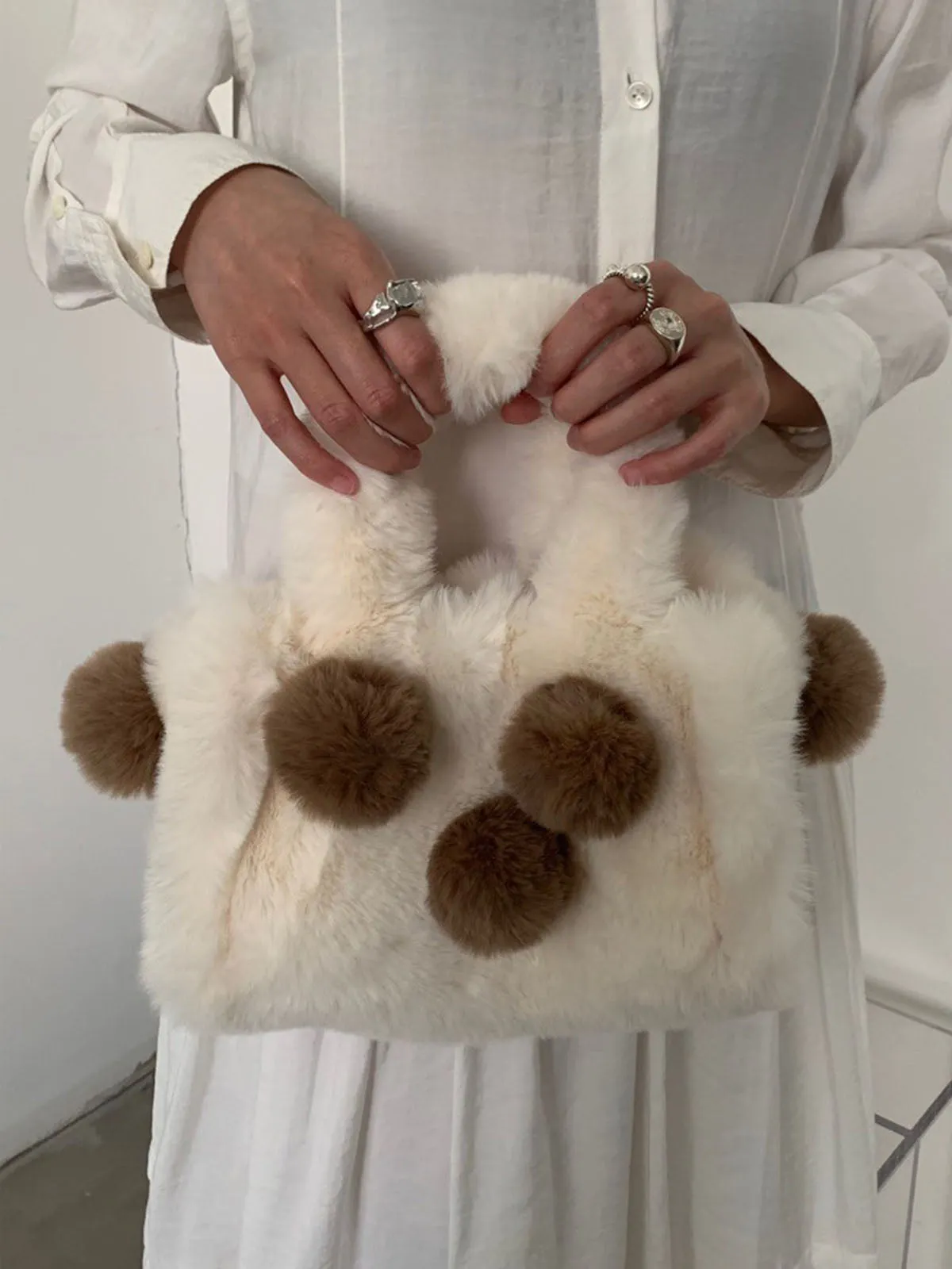 Fluffy Cute Ball Plush Tote Bags