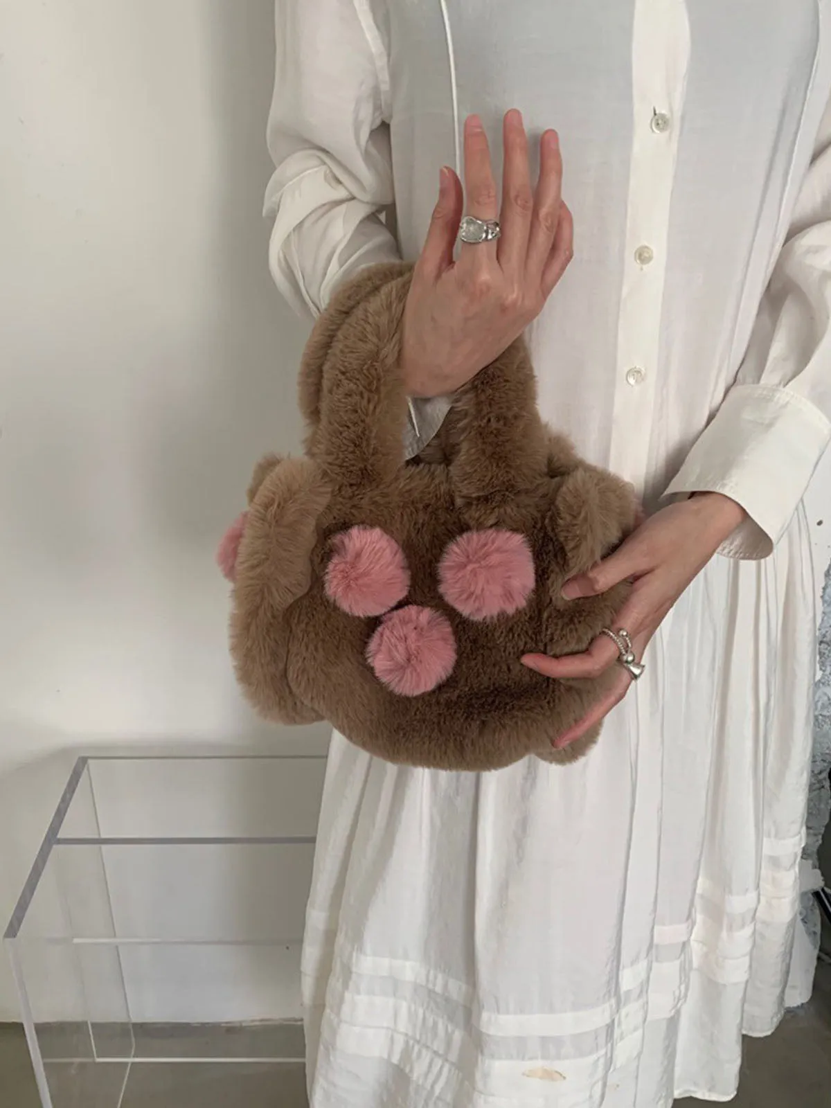 Fluffy Cute Ball Plush Tote Bags