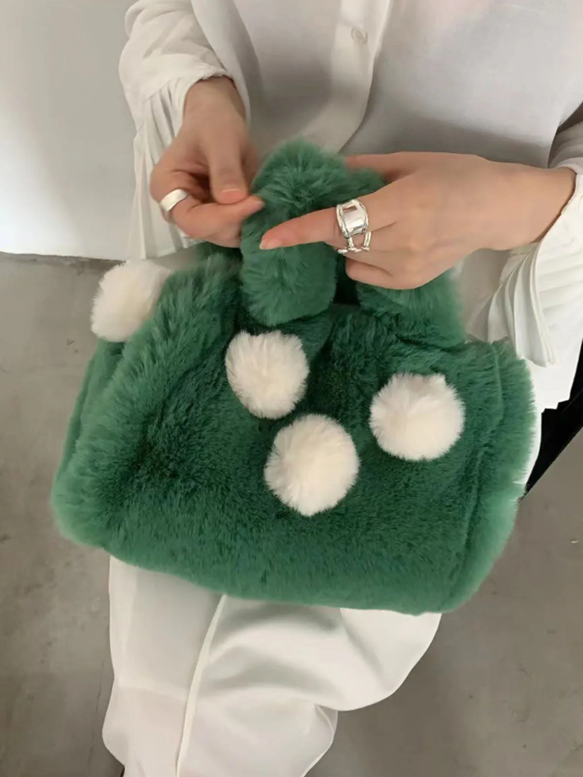 Fluffy Cute Ball Plush Tote Bags