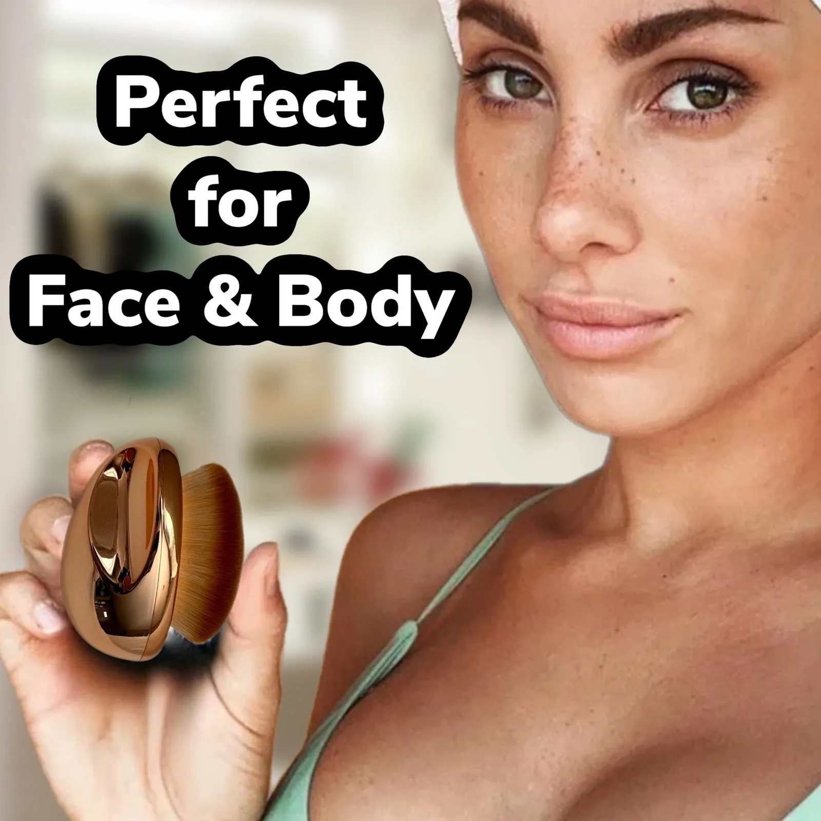 Foundation Brush Makeup Brush SOFT Kabuki Dome Shaped Face Body SPF Blush Bronzer Blending Self-Tanner Buffing Liquid Powder Cream Cosmetic Application Rose Gold Mirror Finish (2pc)