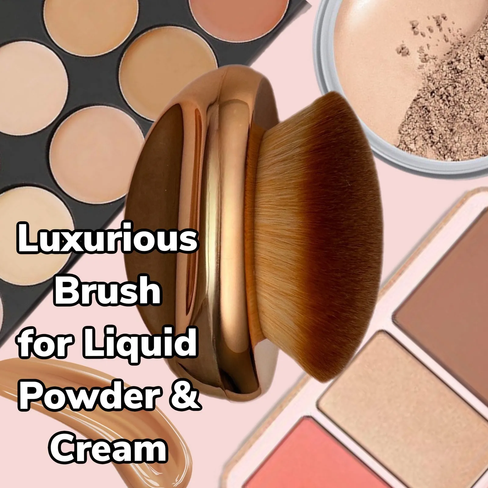 Foundation Brush Makeup Brush SOFT Kabuki Dome Shaped Face Body SPF Blush Bronzer Blending Self-Tanner Buffing Liquid Powder Cream Cosmetic Application Rose Gold Mirror Finish (2pc)