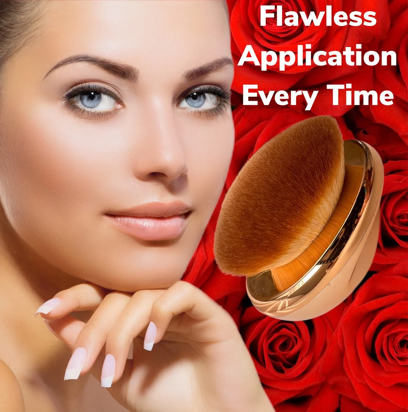 Foundation Brush Makeup Brush SOFT Kabuki Dome Shaped Face Body SPF Blush Bronzer Blending Self-Tanner Buffing Liquid Powder Cream Cosmetic Application Rose Gold Mirror Finish (2pc)