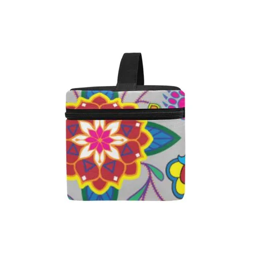 Geometric Floral Winter-Gray Cosmetic Bag/Large