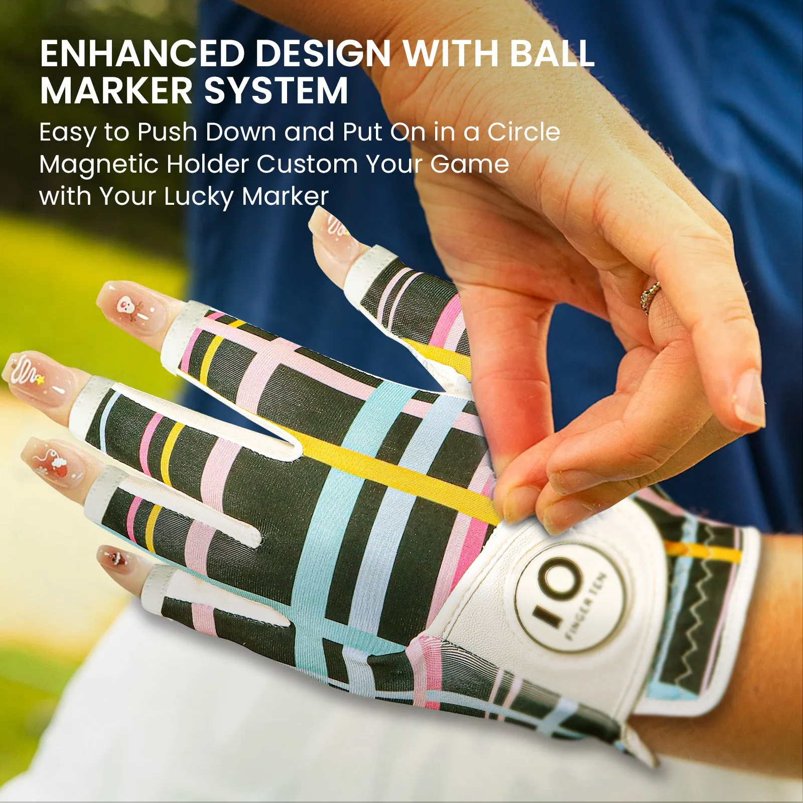 Golf Gloves Women Colored Stripes Half Finger 1 Pack