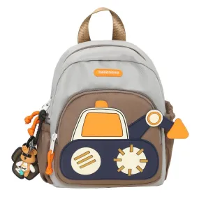 Grey-brown Kids' Cartoon Backpack - Adorable Excavator Design with Spacious Compartments