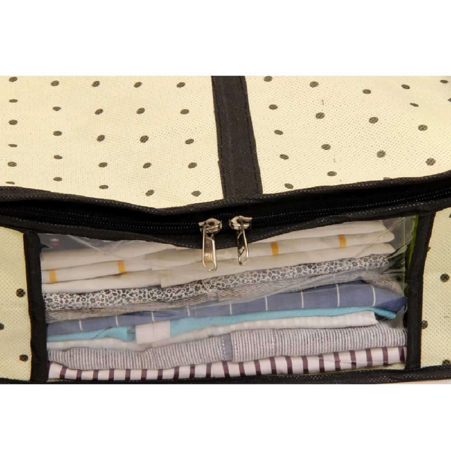 Heart Home Dot Printed Shirts & Clothing Organizer With Clear Window- Pack of 6 (Cream)-HS43HEARTH26183