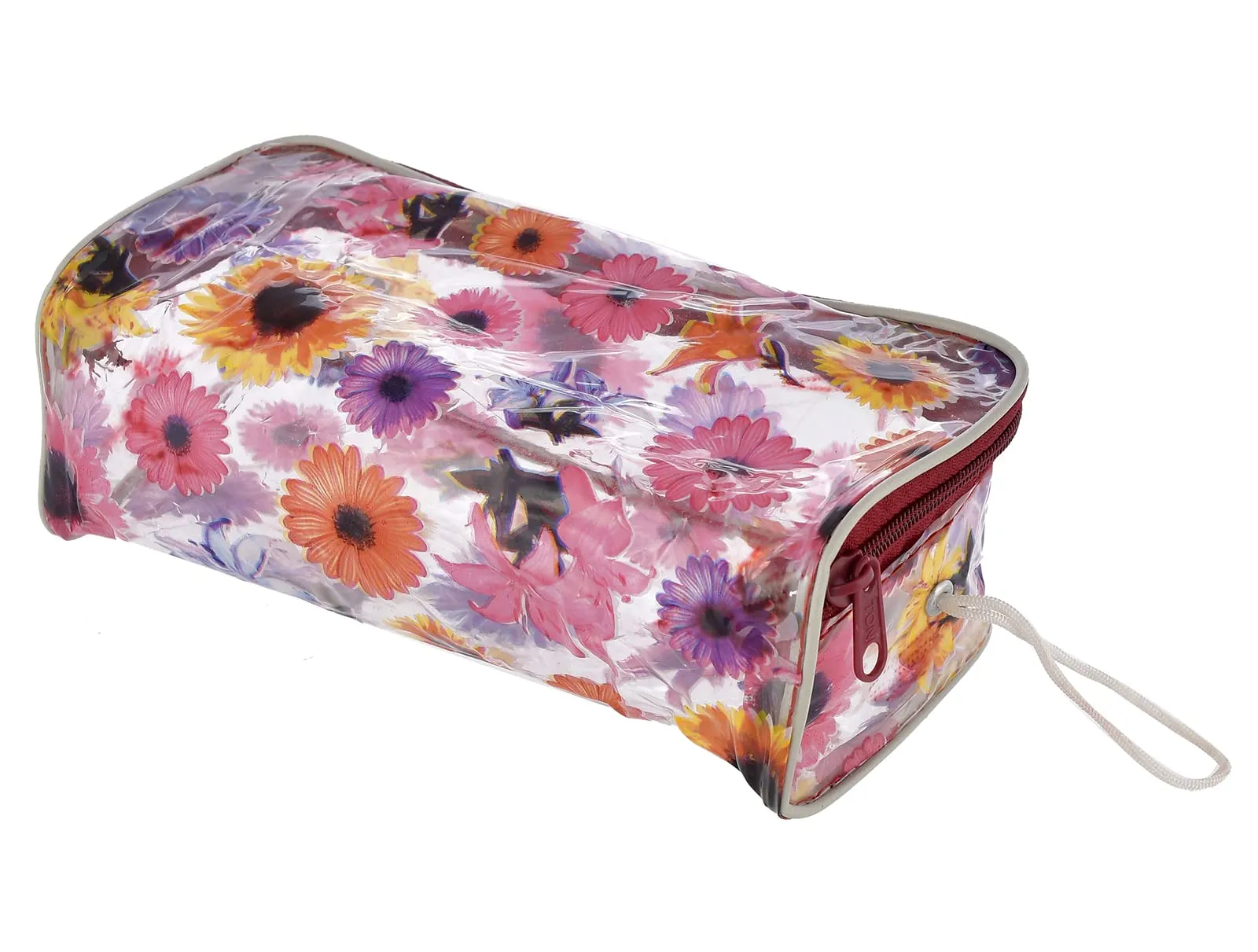 Heart Home Flower Printed Tranasparent Multiuses PVC Pouch/Bag For Vacation, Bathroom, Organizing With Carrying Strip- Pack of 4 (MultiColor)-44HH0601