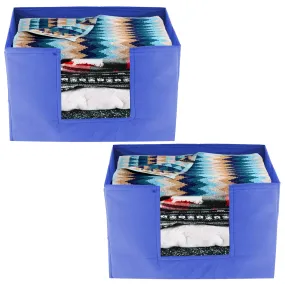 Heart Home Non-Woven Foldable Saree Stacker, Wardrobe Organizer, Storage Bin With Handle- Pack of 2 (Blue)-HS43HEARTH26422