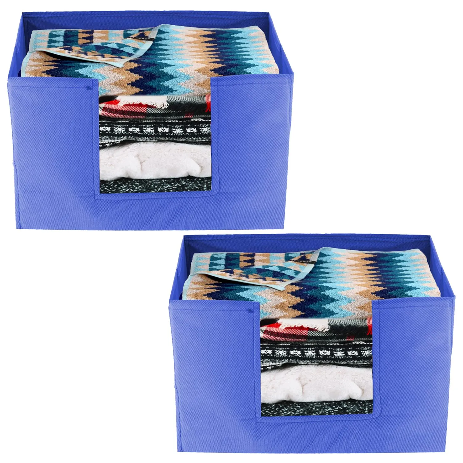 Heart Home Non-Woven Foldable Saree Stacker, Wardrobe Organizer, Storage Bin With Handle- Pack of 2 (Blue)-HS43HEARTH26422