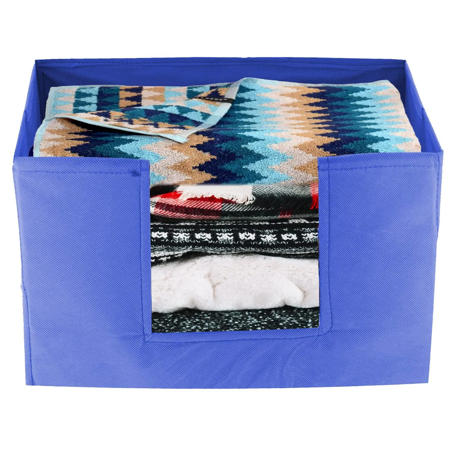 Heart Home Non-Woven Foldable Saree Stacker, Wardrobe Organizer, Storage Bin With Handle- Pack of 2 (Blue)-HS43HEARTH26422