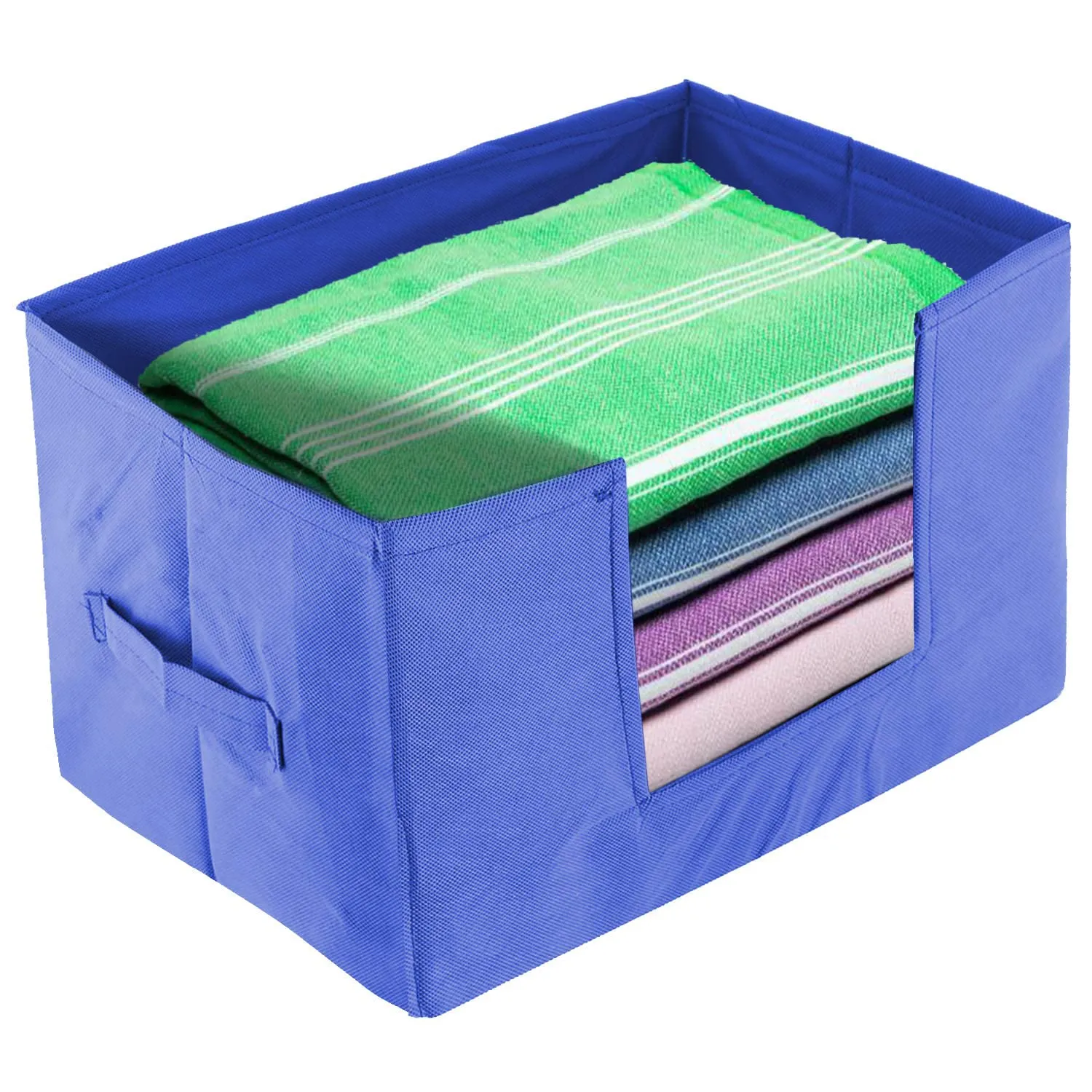 Heart Home Non-Woven Foldable Saree Stacker, Wardrobe Organizer, Storage Bin With Handle- Pack of 2 (Blue)-HS43HEARTH26422