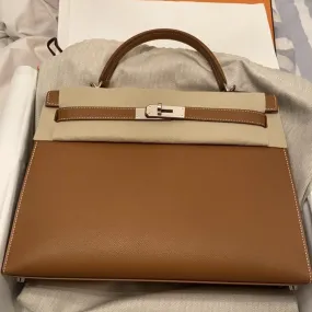 Hermès Kelly 32 Gold Sellier Epsom Palladium Hardware PHW