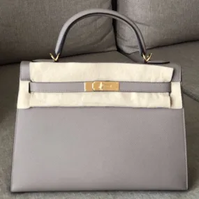 Hermès Kelly 32 Gris Asphalte Sellier Epsom Gold Hardware GHW